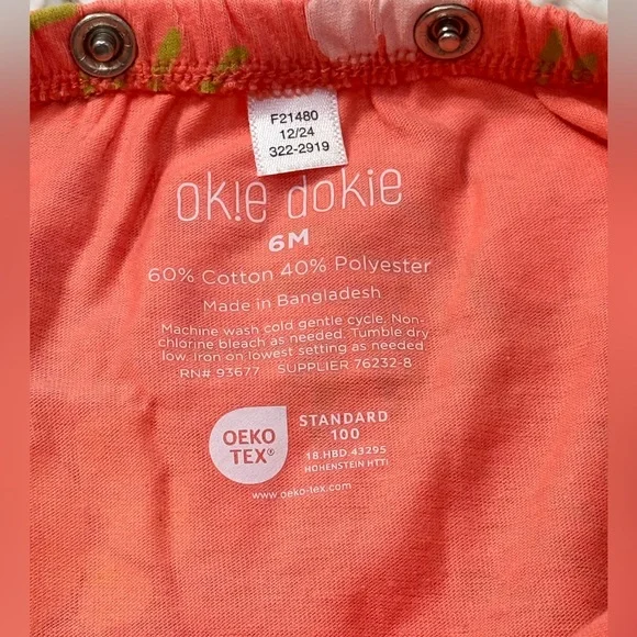 Okie Dokie Baby Girls Sleeveless Gingham Romper in coral dream size 6M. - Picture 6 of 6
